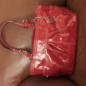 Coach Shiny Red Patent Leather Shoulder Bag 11.5 x 8 Inches